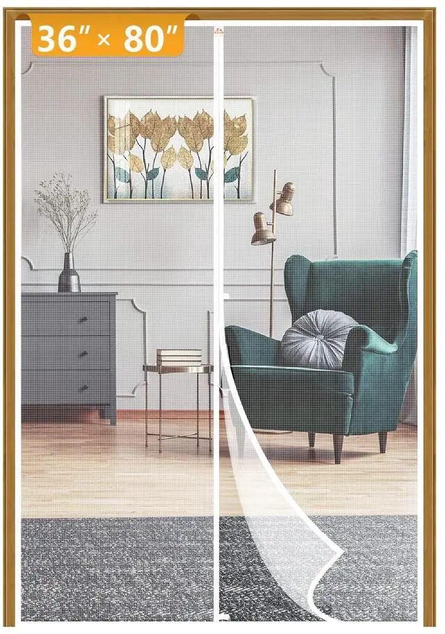 Main image of Magnetic Screen Door, for 36"x80" Doors, White | Screen Size 38"x81", High Density Screen Mesh, Windproof Hasp Design, For Front/Back Single Doors