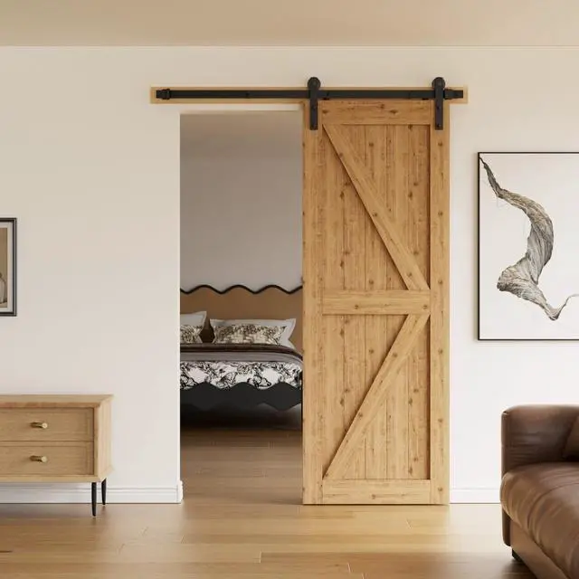 Alt view image 2 of 7 - 6 Feet Heavy Duty Sturdy Sliding Barn Door Hardware Kit -Smoothly and Quietly -Easy to Install Fit 36" Wide Door Panel (I Shape Hanger)