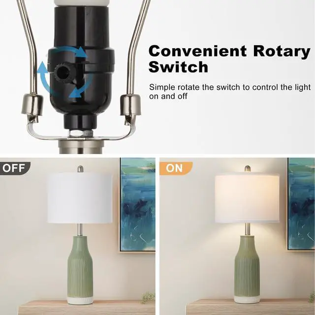 Alt view image 3 of 7 - 24.5" Ceramic Table Lamp for Bedroom, Sage Green Table Lamp for Living Room End Table, Small Farmhouse Bedside Lamp for Nightstand (1 Pack)