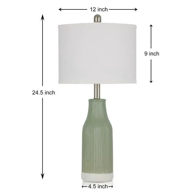 Alt view image 7 of 7 - 24.5" Ceramic Table Lamp for Bedroom, Sage Green Table Lamp for Living Room End Table, Small Farmhouse Bedside Lamp for Nightstand (1 Pack)