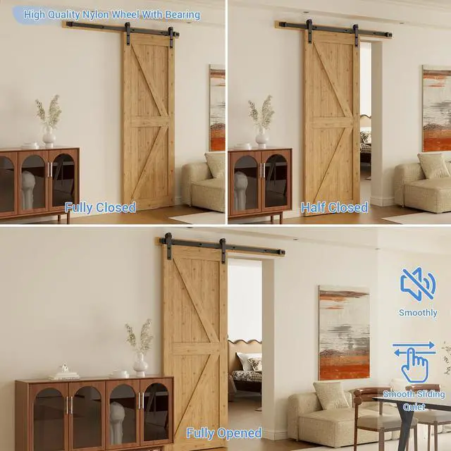 Alt view image 3 of 7 - 6 Feet Heavy Duty Sturdy Sliding Barn Door Hardware Kit -Smoothly and Quietly -Easy to Install Fit 36" Wide Door Panel (I Shape Hanger)