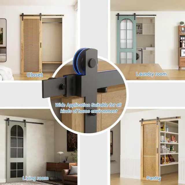 Alt view image 4 of 7 - 6 Feet Heavy Duty Sturdy Sliding Barn Door Hardware Kit -Smoothly and Quietly -Easy to Install Fit 36" Wide Door Panel (I Shape Hanger)