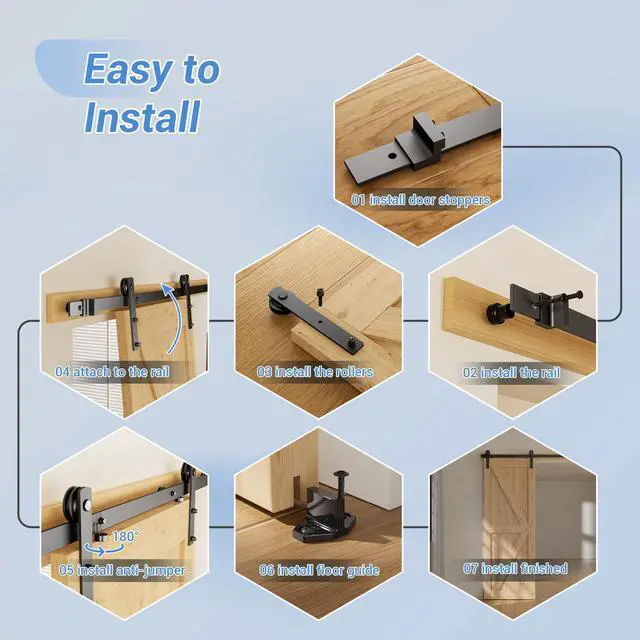 Alt view image 5 of 7 - 6 Feet Heavy Duty Sturdy Sliding Barn Door Hardware Kit -Smoothly and Quietly -Easy to Install Fit 36" Wide Door Panel (I Shape Hanger)