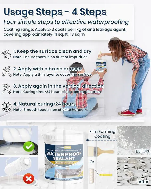 Alt view image 3 of 7 - Transparent Waterproof Coating, 35oz Invisible Waterproof Agent Indoor & Outdoor Sealant Water-Based Clear Sealant Roofs, Walls, Garden, Terraces