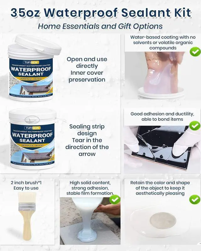 Alt view image 6 of 7 - Transparent Waterproof Coating, 35oz Invisible Waterproof Agent Indoor & Outdoor Sealant Water-Based Clear Sealant Roofs, Walls, Garden, Terraces