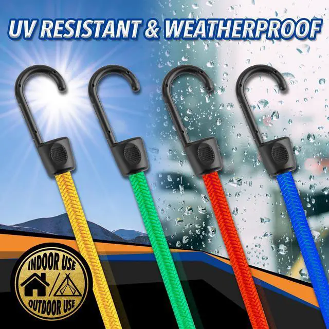 Alt view image 4 of 7 - 32-Piece Bungee Cord Assortment with Hooks | Rubber Bungee Cords in 10, 18, 24, 32 and 40 in Sizes for Cargo, Camping and Storage, with Ball Ties, Tarp Clips and Zip Ties
