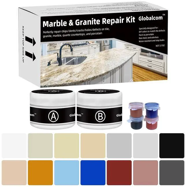 Main image of Marble and Granite Repair kit for Porcelain Stone and Quartz Countertops | Tile repair kit for Chips Dents Cracks holes Scratchs, Fix Chipped Edges Corners, Reattaches or rebuilds Missing Pieces