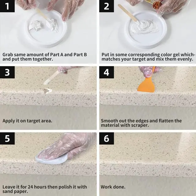 Alt view image 6 of 6 - Marble and Granite Repair kit for Porcelain Stone and Quartz Countertops | Tile repair kit for Chips Dents Cracks holes Scratchs, Fix Chipped Edges Corners, Reattaches or rebuilds Missing Pieces