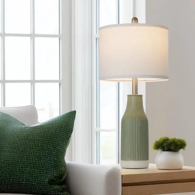 Alt view image 4 of 7 - 24.5" Ceramic Table Lamp for Bedroom, Sage Green Table Lamp for Living Room End Table, Small Farmhouse Bedside Lamp for Nightstand (1 Pack)