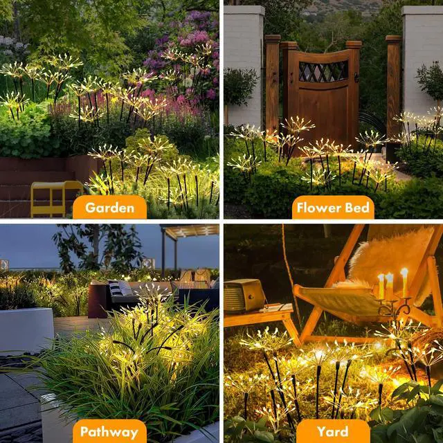 Alt view image 3 of 6 - Solar Garden Lights 120 LED Decorative Firework Lights 2-Pack Warm | Fairy Garden Decor, 2 Modes Waterproof Outdoor Solar Lights for Yard Pathway Flowerbed Planter Balcony, Gifts for Mom Women