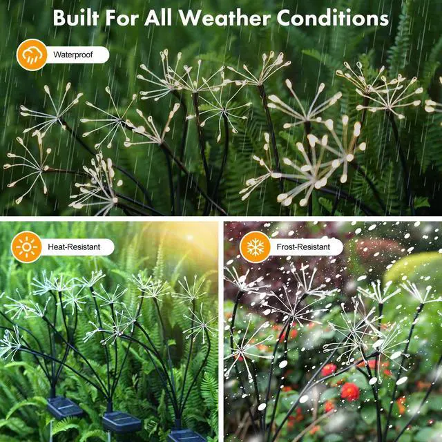 Alt view image 5 of 6 - Solar Garden Lights 120 LED Decorative Firework Lights 2-Pack Warm | Fairy Garden Decor, 2 Modes Waterproof Outdoor Solar Lights for Yard Pathway Flowerbed Planter Balcony, Gifts for Mom Women
