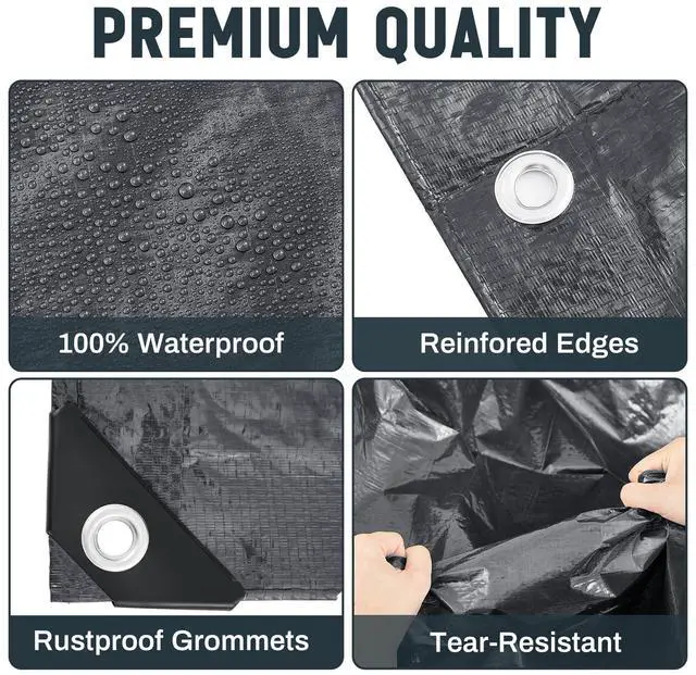 Alt view image 3 of 7 - 8 Pack 4 x 6 ft 5.5 Mil Tarps Heavy Duty Waterproof Tarp Multi Purpose Tent Cover for Home Boats Cars Camping Patio Furniture Roof Emergency Rain Protective Cover, Grey