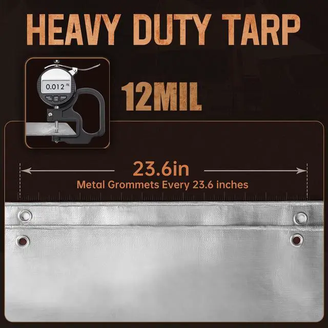Alt view image 7 of 7 - Tarp Heavy Duty 10x12 FT, 12 Mil Thick Large Tarps Water-Proof with Grommets, UV& Tear Resistant, Plastic Cover for Pool Roof Tent Outdoor Firewood, Silver& Brown