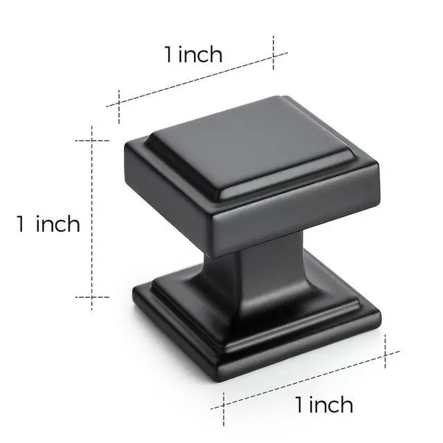 Alt view image 3 of 7 - Matte Black Square Kitchen Cabinet Knobs,Single Hole,30 Pack | 1" Diameter, Zinc Alloy Solid Pull Feel, Big Base, Screws Included, Cabinet Hardware for Dresser Drawer Pulls and Knobs