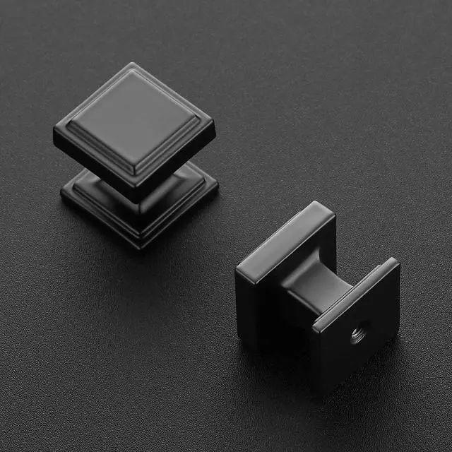 Alt view image 2 of 7 - Matte Black Square Kitchen Cabinet Knobs,Single Hole,30 Pack | 1" Diameter, Zinc Alloy Solid Pull Feel, Big Base, Screws Included, Cabinet Hardware for Dresser Drawer Pulls and Knobs
