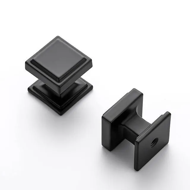 Alt view image 6 of 7 - Matte Black Square Kitchen Cabinet Knobs,Single Hole,30 Pack | 1" Diameter, Zinc Alloy Solid Pull Feel, Big Base, Screws Included, Cabinet Hardware for Dresser Drawer Pulls and Knobs