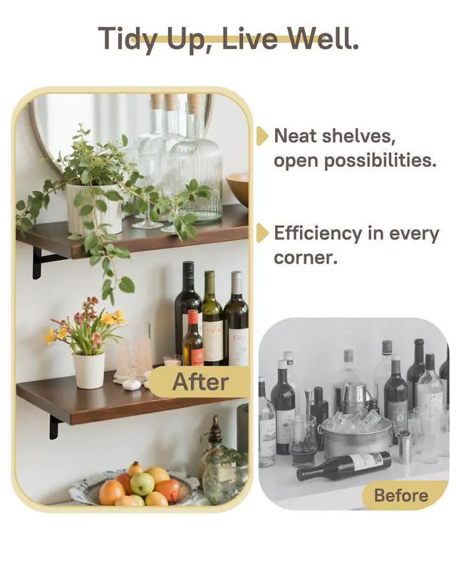 Alt view image 6 of 7 - Heavy Duty Shelf Brackets, 12 x 8 Inch Black Metal L Brackets, 10 Pack | 600LBS Per Pair, Stable Triangle Steel Design, Rust-Resistant Coating, Screws And Anchors Included For Space-Saving Storage