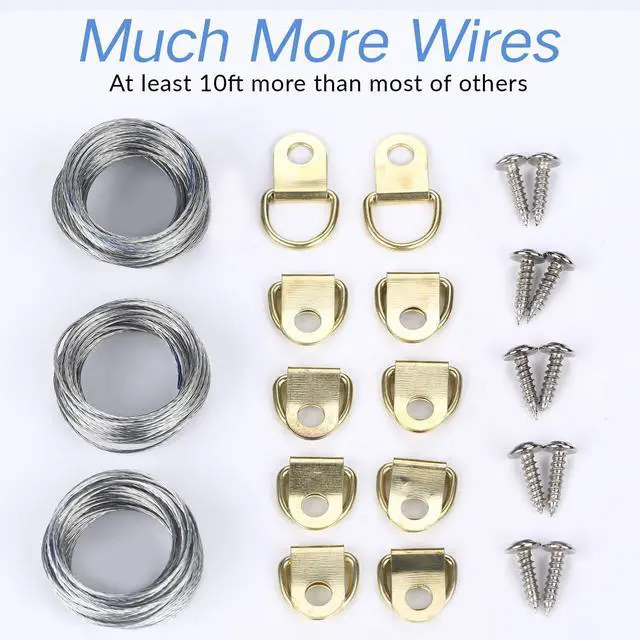 Alt view image 4 of 7 - Picture Hangers, Picture Hanging Kit, 225pcs Heavy Duty Frame Hooks Hardware with Nails, Hanging Wire, Screw Eyes, D Ring and Sawtooth for Wall Mounting