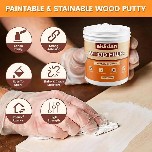 Alt view image 2 of 6 - Wood Filler, Wood Putty, Wood Hole Filler, 16 Oz White Wood Repair Kit | Paintable & Stainable Wood Filler Putty, Wood Furniture Scratch Cracks Holes Repair, Exterior Wood Filler Water Resistant