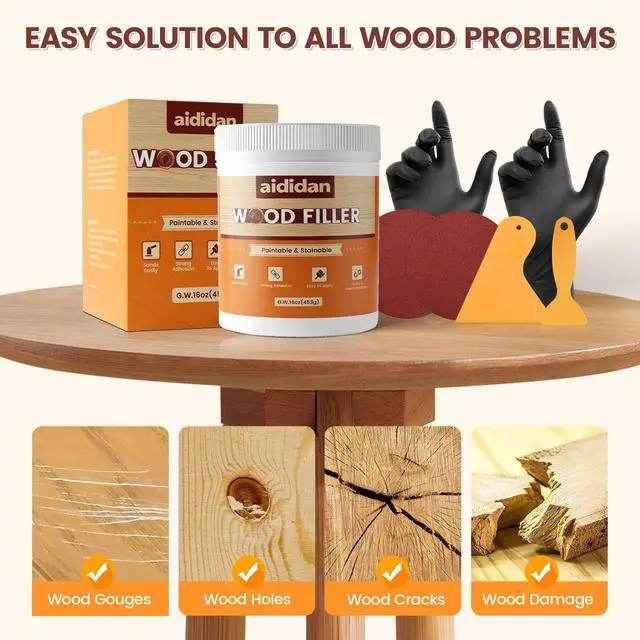 Alt view image 3 of 6 - Wood Filler, Wood Putty, Wood Hole Filler, 16 Oz White Wood Repair Kit | Paintable & Stainable Wood Filler Putty, Wood Furniture Scratch Cracks Holes Repair, Exterior Wood Filler Water Resistant