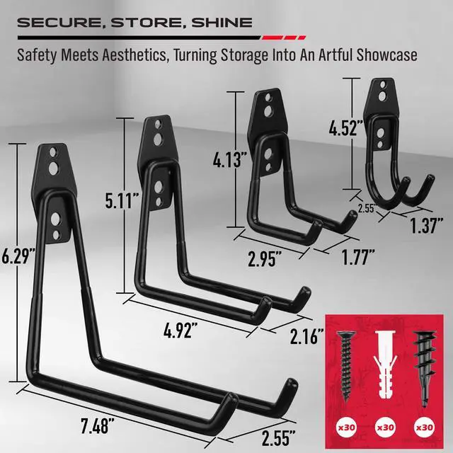 Alt view image 7 of 7 - Garage Tool Storage Wall Hook Assortment Set: 15PCS Heavy Duty Large Hanger Garden Tool Organizer Ladder Bike Rack Yard Tool Holder Shed Shovel Metal Screw Organization Bicycle Steel Bracket