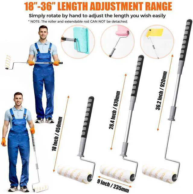 Alt view image 2 of 6 - 6pcs House Paint Roller Kit, 9 inch Extendable Roller Frame with 5 Microfiber Roller Covers 1/2" Nap, Adjustable Painting Roller (18" - 36") for Walls, Ceilings, Floor, Home Painting Supplies