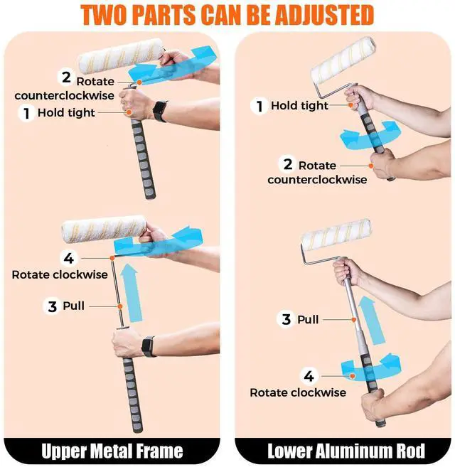 Alt view image 5 of 6 - 6pcs House Paint Roller Kit, 9 inch Extendable Roller Frame with 5 Microfiber Roller Covers 1/2" Nap, Adjustable Painting Roller (18" - 36") for Walls, Ceilings, Floor, Home Painting Supplies