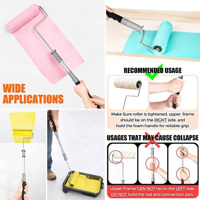 Alt view image 6 of 6 - 6pcs House Paint Roller Kit, 9 inch Extendable Roller Frame with 5 Microfiber Roller Covers 1/2" Nap, Adjustable Painting Roller (18" - 36") for Walls, Ceilings, Floor, Home Painting Supplies
