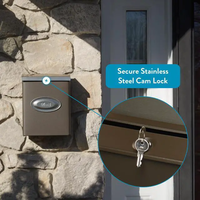 Alt view image 2 of 7 - Designer Galvanized Steel Wall-Mount Mailbox, DVKPBZ0AM, Venetian Bronze, Medium | Galvanized steel build with a concealed lock and key drop box and weather-resistant outdoor construction