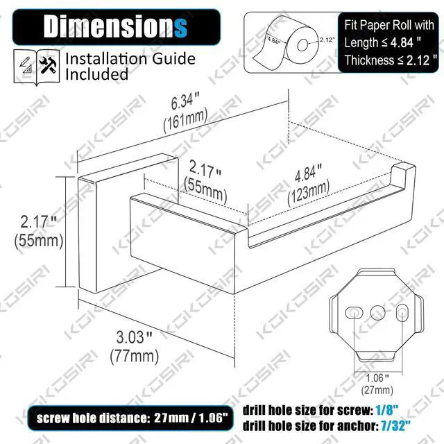 Alt view image 2 of 7 - Black Toilet Paper Holders Bathroom Toilet Paper Roll Holder SUS304 Stainless Steel Contemporary Wall Mounted, Matte Black, B2003BK