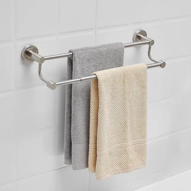 Alt view image 3 of 6 - Double Towel Bar Towel Rack for Bathroom Wall Mounted Brushed Nickel | Adjustable 16-26 In,Wall Mounted Towel Holder, Stainless Steel, Rustproof, Towel Bar Rod Hanger Hardware Accessories Hotel