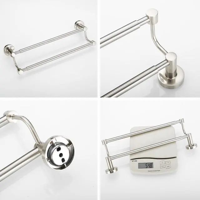 Alt view image 4 of 6 - Double Towel Bar Towel Rack for Bathroom Wall Mounted Brushed Nickel | Adjustable 16-26 In,Wall Mounted Towel Holder, Stainless Steel, Rustproof, Towel Bar Rod Hanger Hardware Accessories Hotel