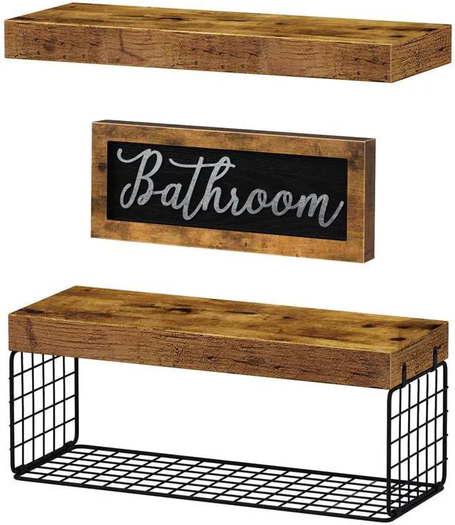 Alt view image 6 of 7 - Bathroom Shelves Over Toilet - Paper Storage Wall Mounted Farmhouse Decor Decorations Aesthetic Décor Sign Small Floating Shelf 2+1 Set 16 inch, Rustic Brown (020BN)