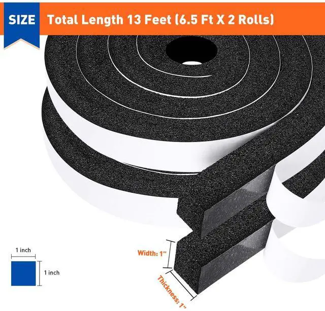 Alt view image 2 of 7 - Foam Weather Stripping Door Seal 1 Inch W x 1 Inch T x 13 FT | Foam Tape Strip with Strong Adhesive and High Resilience Air Conditioner Foam Insulation for Windows, AC, 6.5ft X 2 Rolls