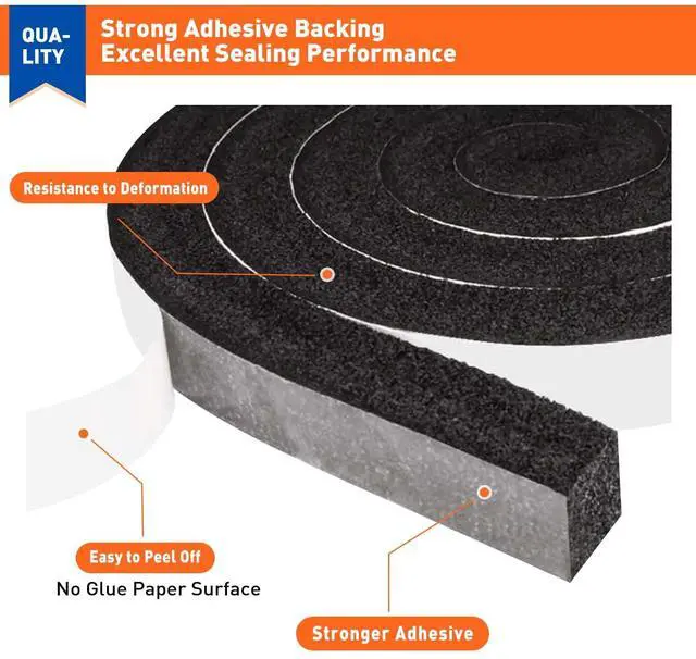 Alt view image 3 of 7 - Foam Weather Stripping Door Seal 1 Inch W x 1 Inch T x 13 FT | Foam Tape Strip with Strong Adhesive and High Resilience Air Conditioner Foam Insulation for Windows, AC, 6.5ft X 2 Rolls