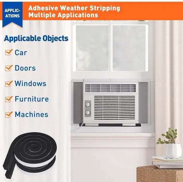 Alt view image 6 of 7 - Foam Weather Stripping Door Seal 1 Inch W x 1 Inch T x 13 FT | Foam Tape Strip with Strong Adhesive and High Resilience Air Conditioner Foam Insulation for Windows, AC, 6.5ft X 2 Rolls