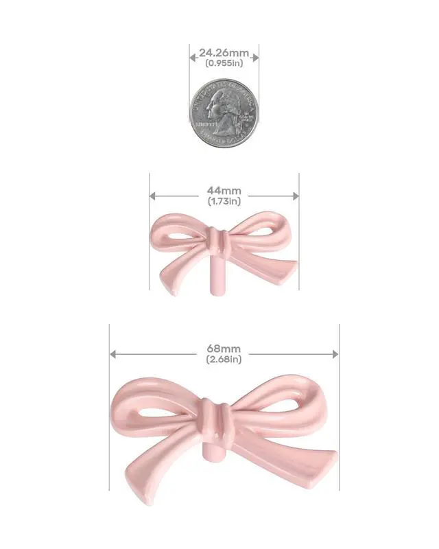 Alt view image 6 of 7 - 8 Pack Large Pink Bow Dresser Cabinet Knobs, 2.7 Inches | Bow Dresser Knobs Decorative Cabinet Drawer Pull Handles for Girls Bedroom and Nursery Room Decor