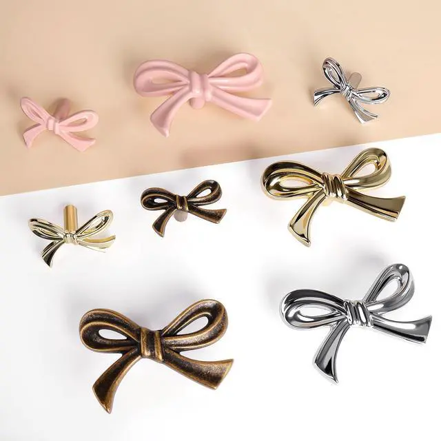 Alt view image 7 of 7 - 8 Pack Large Pink Bow Dresser Cabinet Knobs, 2.7 Inches | Bow Dresser Knobs Decorative Cabinet Drawer Pull Handles for Girls Bedroom and Nursery Room Decor