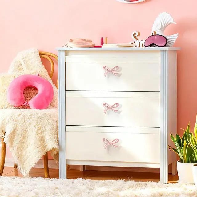 Alt view image 3 of 7 - 8 Pack Large Pink Bow Dresser Cabinet Knobs, 2.7 Inches | Bow Dresser Knobs Decorative Cabinet Drawer Pull Handles for Girls Bedroom and Nursery Room Decor