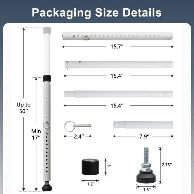 Alt view image 7 of 7 - Sliding Door Security Bar, 17.7-50.5inch Heavy Duty Adjustable Sliding Patio Door Lock Bar with Rubber Tips,Diameter 1inch Window Security Bar for Home Apartment Travel Children Women (White)