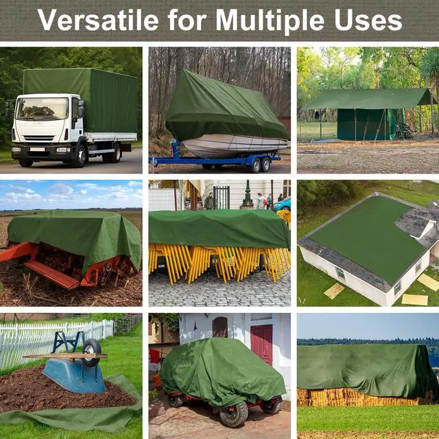 Alt view image 7 of 7 - Canvas Tarp 6x8 Feet, 12 Oz Heavy Duty Water Resistant with Rustproof Grommets, UV Resistant, Multipurpose Outdoor Tarpaulin for Camping, Canopy, Woodpile, Trailer (Green)