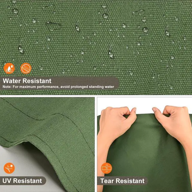 Alt view image 4 of 7 - Canvas Tarp 6x8 Feet, 12 Oz Heavy Duty Water Resistant with Rustproof Grommets, UV Resistant, Multipurpose Outdoor Tarpaulin for Camping, Canopy, Woodpile, Trailer (Green)