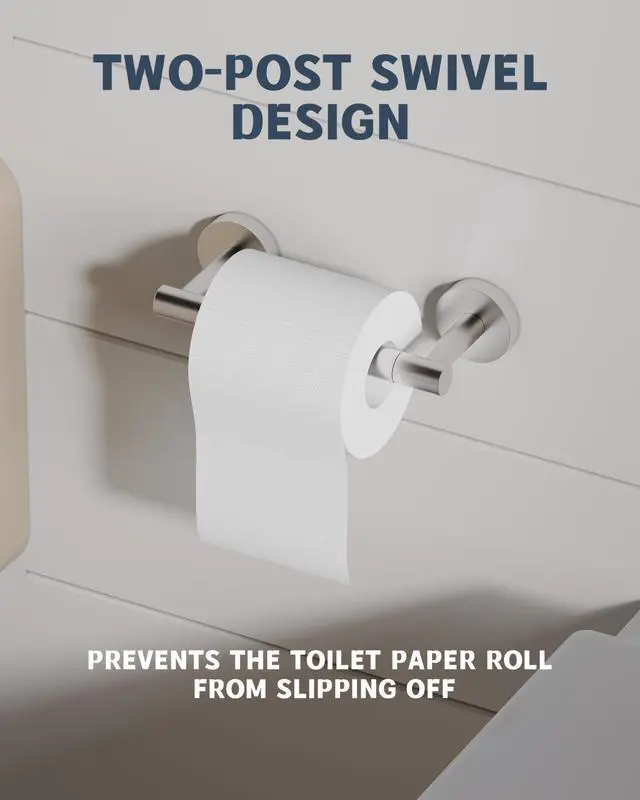 Alt view image 3 of 7 - Bathroom Toilet Paper Holder Wall Mount SUS304 Stainless Steel Double Post Pivoting Toilet Paper Roll Holder Wall Mounted for Bathroom RV Commercial Toilet Tissue Dispensers, Brushed Nickel