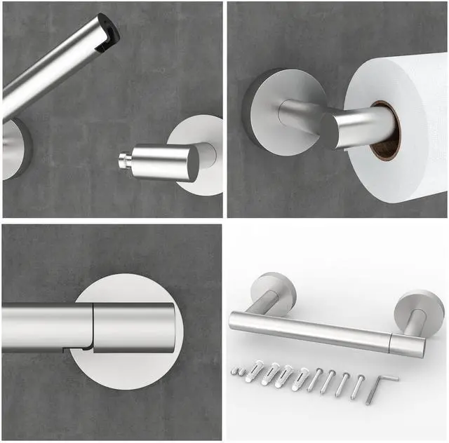 Alt view image 7 of 7 - Bathroom Toilet Paper Holder Wall Mount SUS304 Stainless Steel Double Post Pivoting Toilet Paper Roll Holder Wall Mounted for Bathroom RV Commercial Toilet Tissue Dispensers, Brushed Nickel
