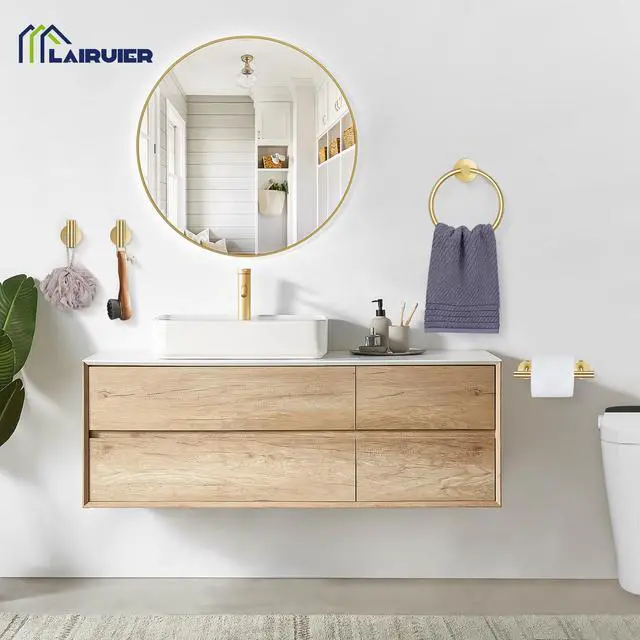 Alt view image 7 of 7 - Brushed Gold Bathroom Hardware Set, Toilet Paper Holder, Towel Ring & Hooks | Bathroom Accessories Include Stainless Steel Double Bases Toilet Paper Holder, Towel Ring, 2 Towel Hooks Wall Mount
