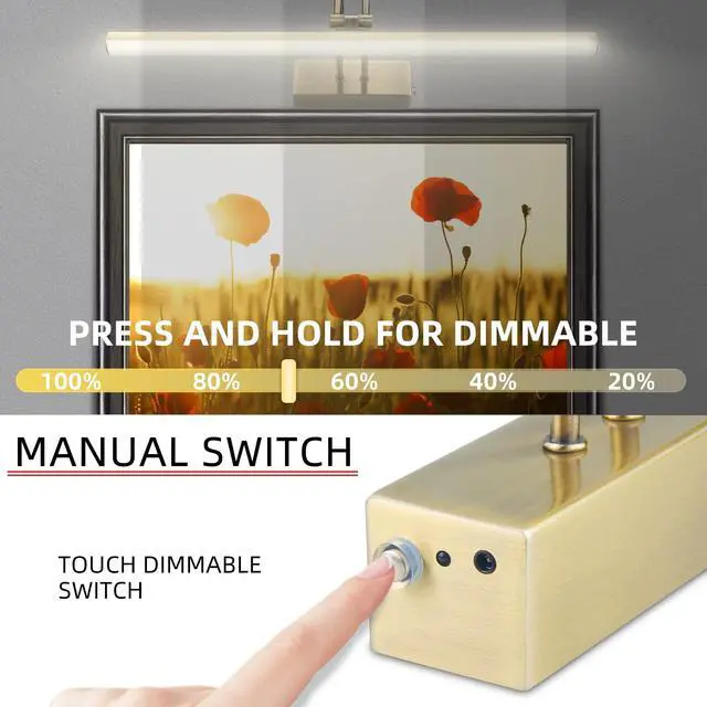 Alt view image 5 of 7 - Picture Light,5000mAh Wireless Wall Light,16" Art Light,Antique Brass | Rechargeable Photo Lights,Remote Timer and Dimmer Gallery Light for Painting,Display,Frame,Living Room
