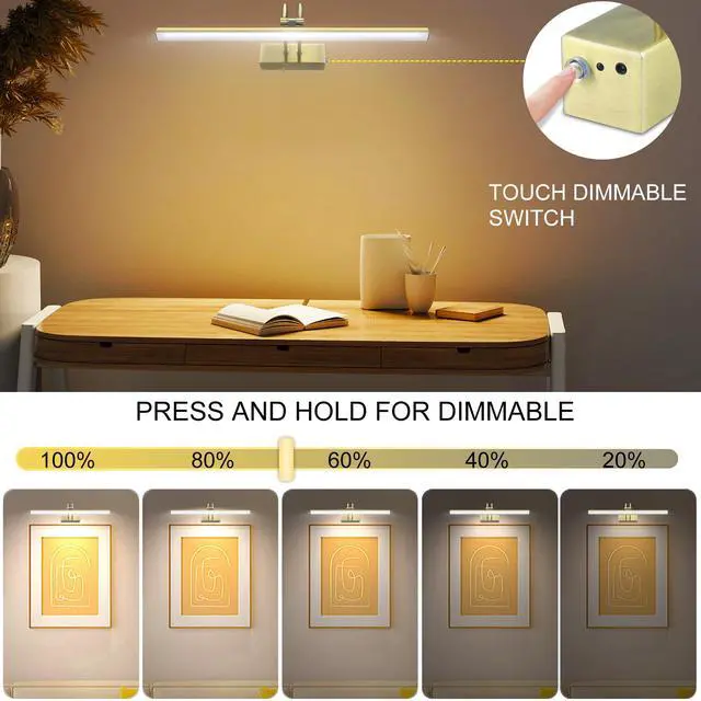 Alt view image 3 of 7 - Picture Light,5000mAh Wireless Wall Light,16" Art Light,Antique Brass | Rechargeable Photo Lights,Remote Timer and Dimmer Gallery Light for Painting,Display,Frame,Living Room