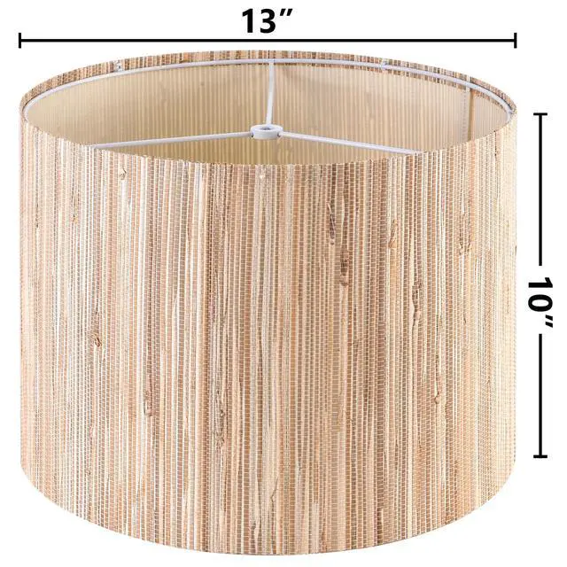 Alt view image 4 of 7 - 13" Drum Boho Lamp Shades Set of 2 Medium,Lampshade for Table Lamps | 13"x13"Dx10"H,0.41" Spider Farmhouse Lamp Shade for Small Floor Lamps,Vintage Decor,Natural Straw Replac Wood,Easy Assembly
