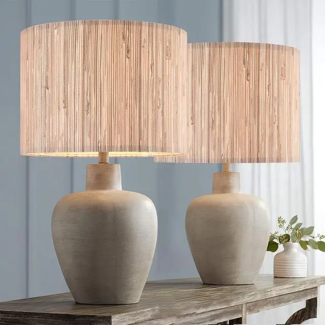 Alt view image 5 of 7 - 13" Drum Boho Lamp Shades Set of 2 Medium,Lampshade for Table Lamps | 13"x13"Dx10"H,0.41" Spider Farmhouse Lamp Shade for Small Floor Lamps,Vintage Decor,Natural Straw Replac Wood,Easy Assembly
