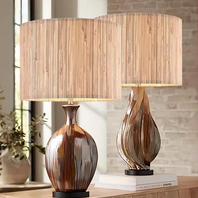 Alt view image 7 of 7 - 13" Drum Boho Lamp Shades Set of 2 Medium,Lampshade for Table Lamps | 13"x13"Dx10"H,0.41" Spider Farmhouse Lamp Shade for Small Floor Lamps,Vintage Decor,Natural Straw Replac Wood,Easy Assembly